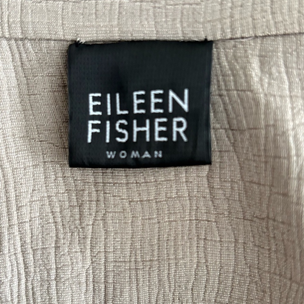 Eileen Fisher Silk Blend Open Front Jacket Taupe Textured Blazer Size 1X - Picture 4 of 5